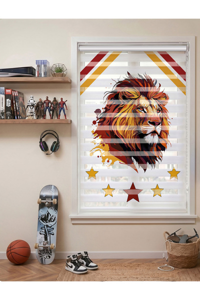 AD Home Şanlı Aslan Portresi Dijital Baskılı Lüks Zebra Perde