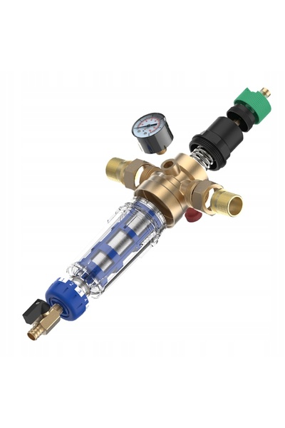 NO BRAND Reductor de presiune a apei 1 inch 3/4 Manometru+Filtru lung cu robi...