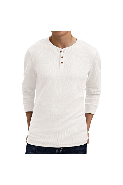 OEM Tricou Henley cu mânecă lungă pentru bărbați, textură waffle, elegant, al...