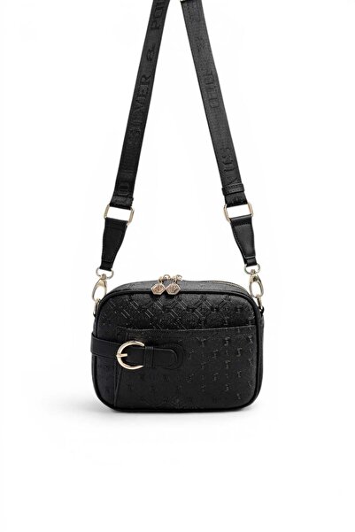 Silver Polo أسود - حقيبة كروس نسائية بشعار أسود SP1256