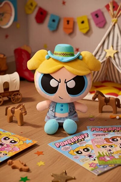 Miniso Powerpuff Girls Lisanslı Kovboy Temalı Oturan Peluş Oyuncak 30 cm - Bu...