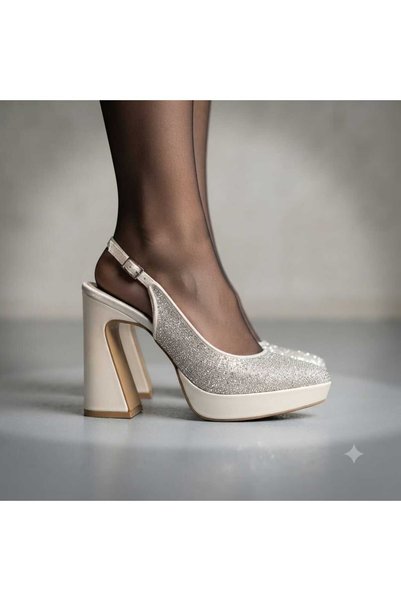 CYLN Mi̇lano 1280 Women's Stone-Embellished Platform Heeled Shoes (12 cm Heel Length)