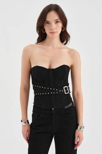 tw3 Women's Design Corset with Covered Bust Part and Underwire Metal Buckle D...