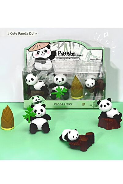 ÖZ OFİS Yeni Sezon 3D Sevimli Panda Temalı Figürlü Silgi Seti - Özel Kutulu İ...