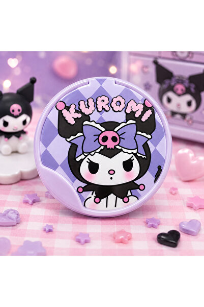 Blondcoo Trend Kuromi Temalı Katlanır Cep Aynası Taraklı Mini Makyaj Aynası T...