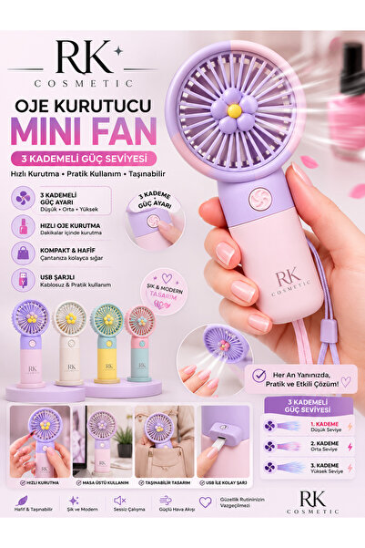 RK Cosmetic İpek Kirpik , Oje Kurutucu Fan Mini El Fanı 3 Kademeli Yavaş Orta...
