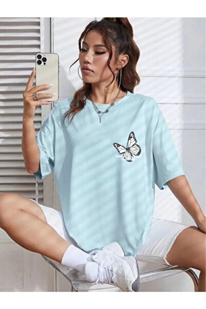 yombaa Γυναικείο μπλουζάκι Oversize White Butterfly Printed