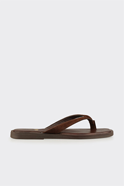 Elle Shoes Kahve Deri Kadın Sandalet