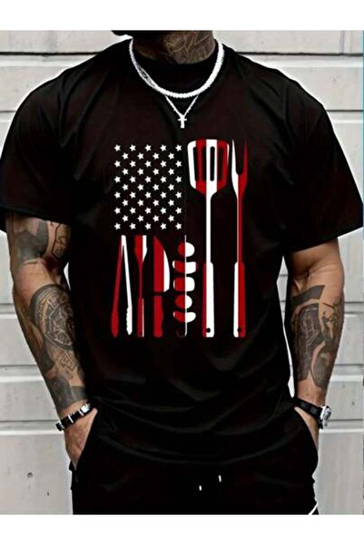 799 100% Cotton Funny BBQ Smoker Grilling Tools Barbecue American Flag T-Shir...