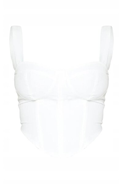 NO BRAND Top Corset Biel cu Bretele Asimetric Prettylittlething 36