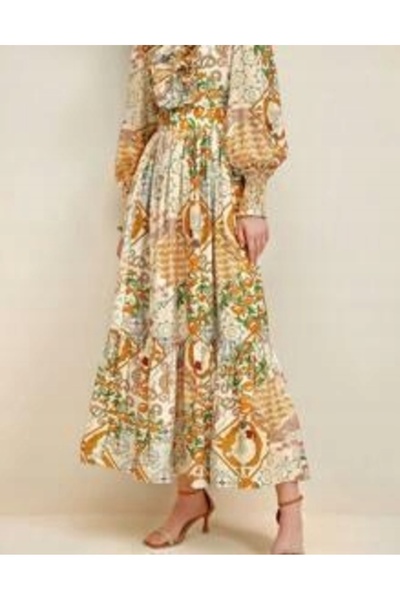 NO BRAND Fustă maxi colorată, cu model, cu imperfecțiuni Anewsta 40/42