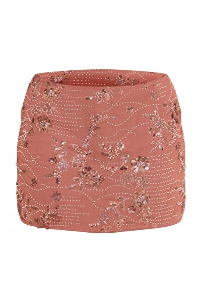 NO BRAND Fustă maro cu paiete decorative Jette cu talie înaltă Prettylittleth...