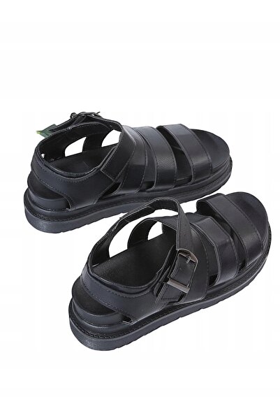 NO BRAND Sandale clasice cu platformă, negre, din piele ecologică, cu cataram...