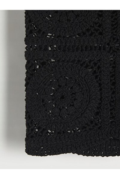 NO BRAND Top negru tricotat din bumbac ajurat, cu bretele late, Reserve Xs/S