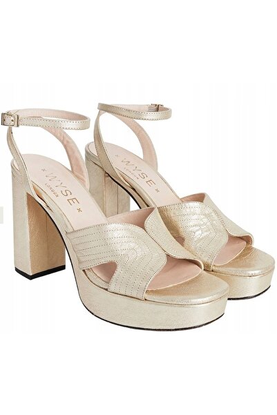 NO BRAND Sandale din piele naturală, cu toc bloc, clasice, aurii, Wyse London...