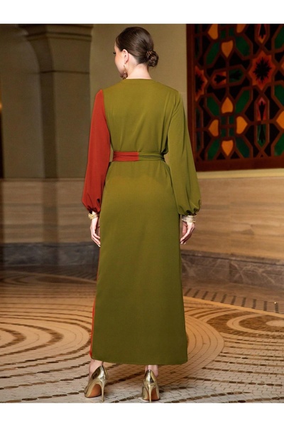 NO BRAND Rochie simplă verde roșu decolteu în V cu cristale Shein XL