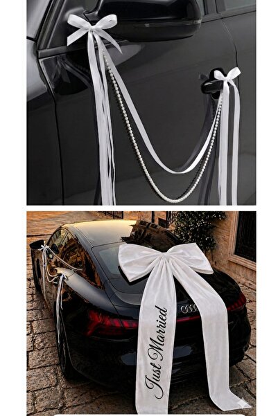 Mutlu Başlangıçlar İNCİ DETAYLI GELİN ARABA SÜSLEME SETİ 90X200 JUST MARRİED ...