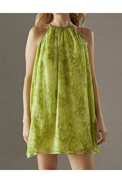 NO BRAND Rochie mini verde din șifon, croială în A, cu umerii goi, depozit 40