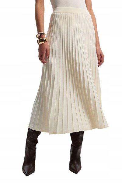 NO BRAND Fustă bej cu model, midaxi, cu talie elastică, clasică, Karen Millen m