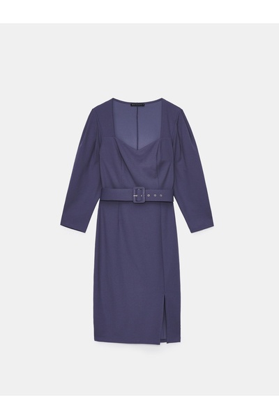 NO BRAND Rochie bleumarin clasică tip creion cu curea lată Mohito XL