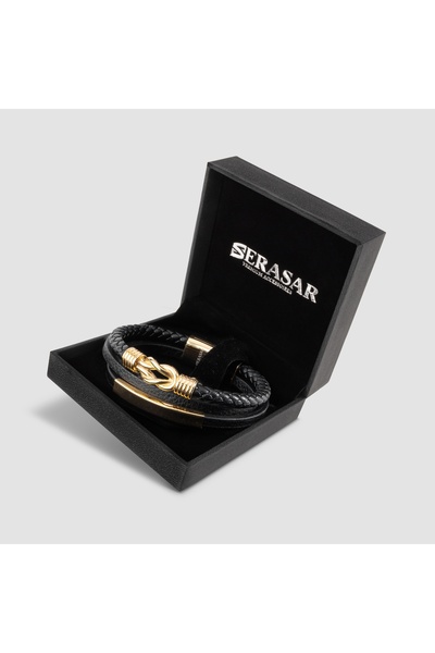 NO BRAND Serasar, Brățară din piele pentru bărbați [Proud] Aur, 17cm
