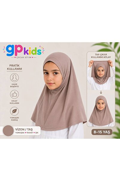 GP Kids Kız Çocuk Pratik Başörtü Penye Hazır Eşarp Mina Model TAŞ RENGİ