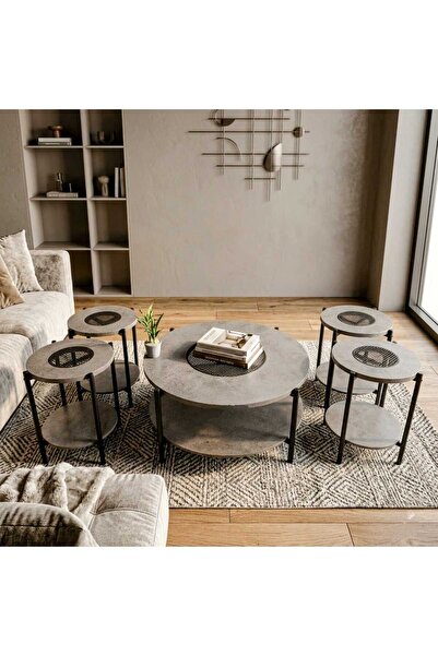 MADE IN CHINA طاولة راتان دبل خشب طقم 4 +1 دائري gry غامق DY196