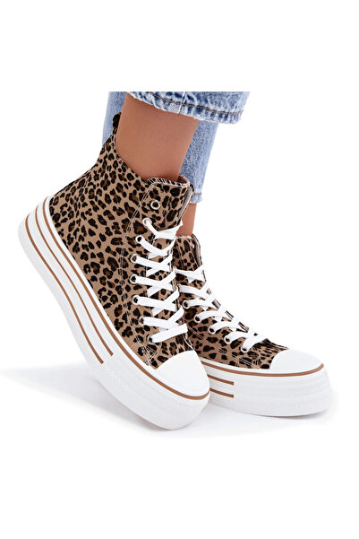 BOTO Adidași înalți de damă cu platformă, cu imprimeu leopard, Wildrose 40