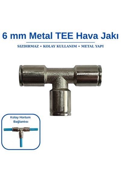 BROTECH 6mm TEE Ekleme Jakı Metal - Pnömatik Metal Jak - Hava Hortum Bağlantısı