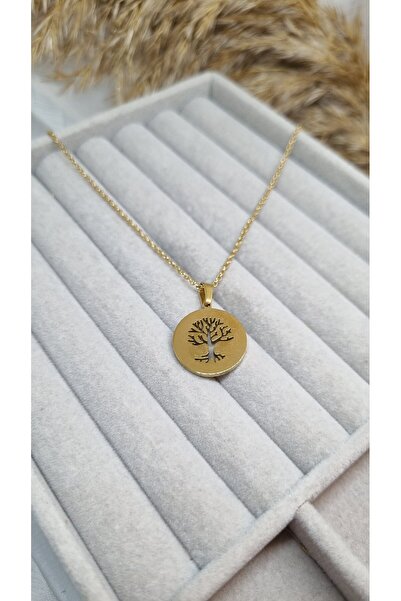 ZEYKU ACCESSORİES Gold Color Steel Tree of Life Locket Women's Necklace - Tar...