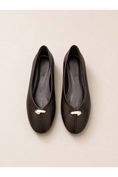 Madamra Brown Women's Elegant Metal Detailed Flat Sole Ballerinas – Suitable ...