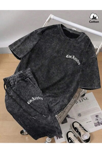 LAND MODA Men's Street Fashion Los Angeles Graphic T-Shirt and Shorts Set, St...