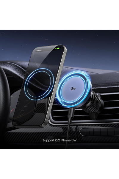 JohnTerra Suport Auto cu Incarcare Wireless Ugreen, 35970, pentru Grila de Ventilatie, Qi2, 15W, Gri