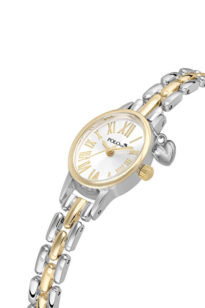 Poloair ساعة يد نسائية على شكل قلب بأرقام رومانية لون ذهبي وفضي PL-1600B3x
