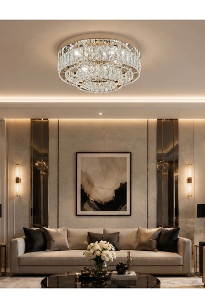 burenze Luxury Elegante Kristal Taşlı Avize Kumandalı 3 Renk Şık Görsellik Katar