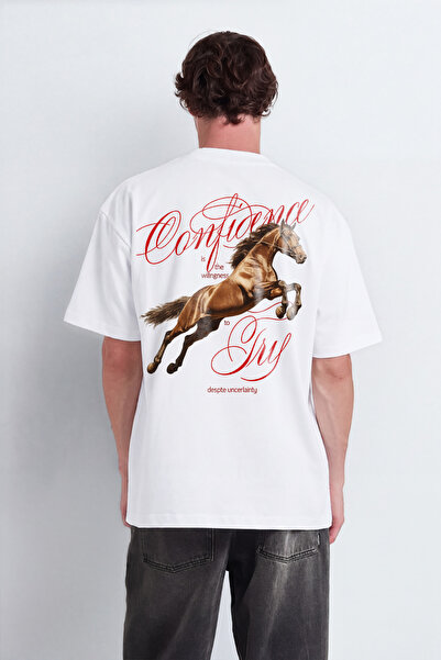 Butik Trend Biz Horse Themed Oversize Printed T-Shirt