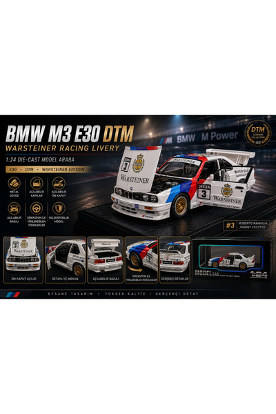 Cici Oyuncak 1:24 BMW M3 E30 DTM Warsteiner Wintershall Diecast Model Araba A...