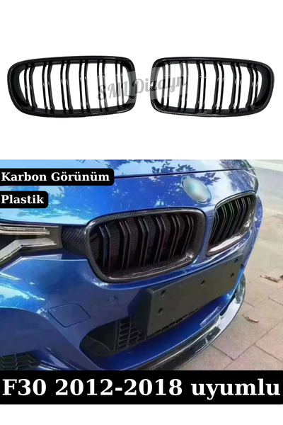 SML Dizayn BMW 3 Serisi F30 Uyumlu M3 Ön Panjur Böbrek - Karbon Çerçeveli Par...