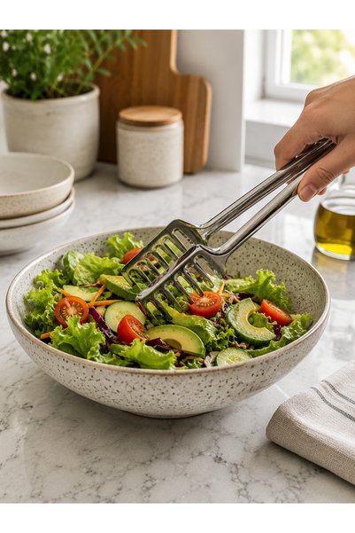 KLARHAUS Torino Stainless Steel Serving Tongs 23 cm – Ergonomic Steel Tongs for Salad, Pasta, Grilling, Bread, and Open Buffet