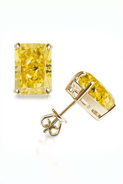 MEETMAY 18K Gold Plated S925 Silver Radiant Cut Earrings - 4ct 8x10mm Crushed...