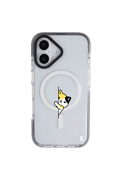 Casen iPhone 16 Yanları Siyah Magsafe Arty Şeffaf Cat Lover Kedi Tasarımlı Pr...