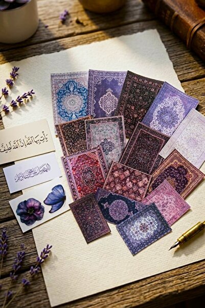 SaHi Craft 18 Adet Mor Etnik Halı Desen Sticker Seti Journal/Scrapbook/Sticker