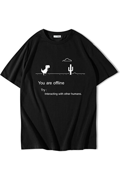 BRZ COLLECTION Unisex Oversize You Are Offline T-shirt Siyah