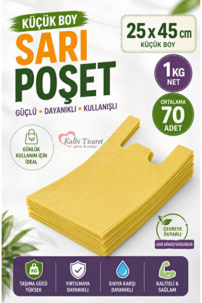 Kalbi Ticaret Kalın Sarı Poşet Küçük Boy 25x45 cm 1 Kg Market Manav Poşeti Hı...