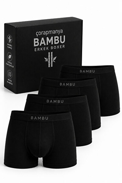 çorapmanya Erkek Bambu Boxer Çok Renkli İnce Bel Lastikli 4' lü
