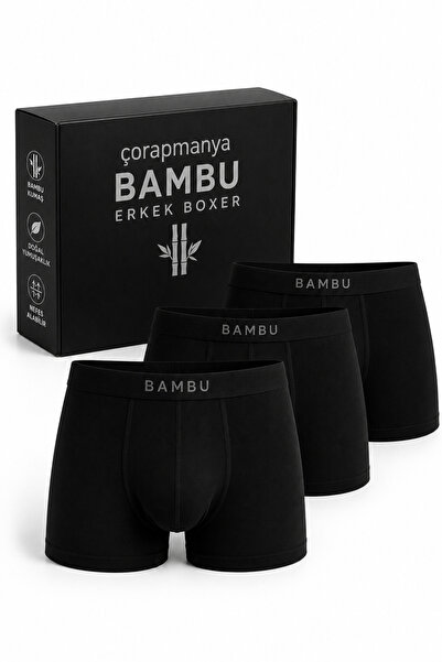 çorapmanya Erkek Bambu Boxer Çok Renkli İnce Bel Lastikli 3' lü
