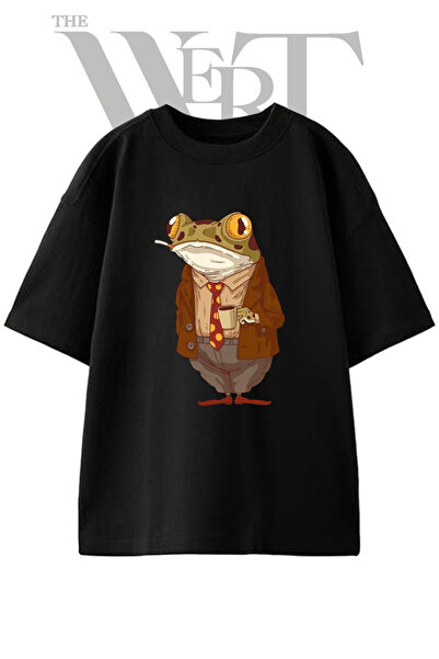 THEWERT Μπλουζάκι Isadami Kurbaga με στάμπα Unisex σε μαύρο χρώμα oversize