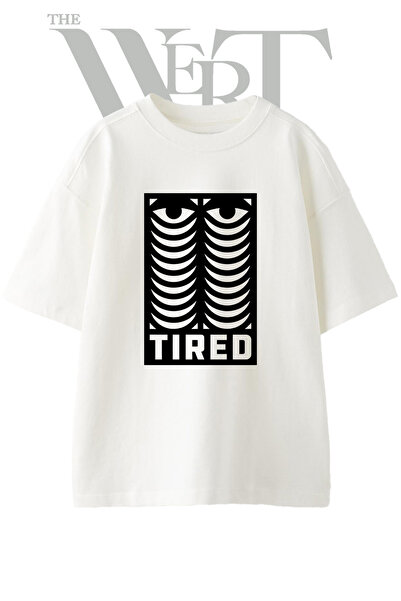 THEWERT Tired Skeleton Design Printed Unisex White Oversize T-Shirt