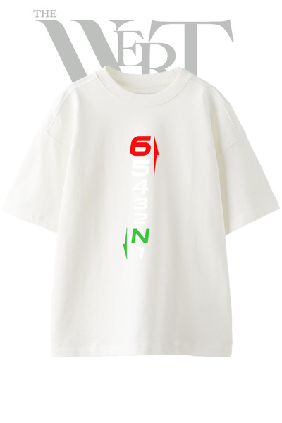 THEWERT N7 Shift Pattern Design Printed Unisex White Oversize T-Shirt