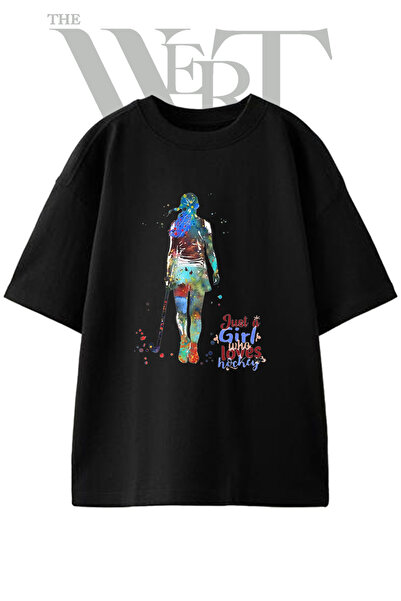 THEWERT Hokejaška devojka dizajnirana unisex crna oversize majica